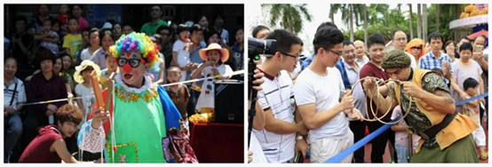 街头魔术表演,闷热的夏天看人工降雪,孩子们,准备好小红帽和你们的